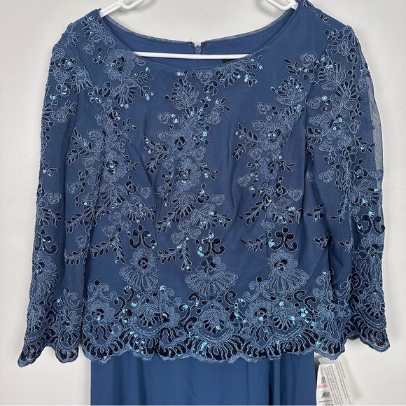 Alex Evenings 81171579 Mother of the Bride Tea Length Dress Vintage Blue - Picture 7 of 10